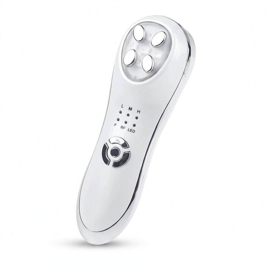 Silver electronic device with control buttons on a white background